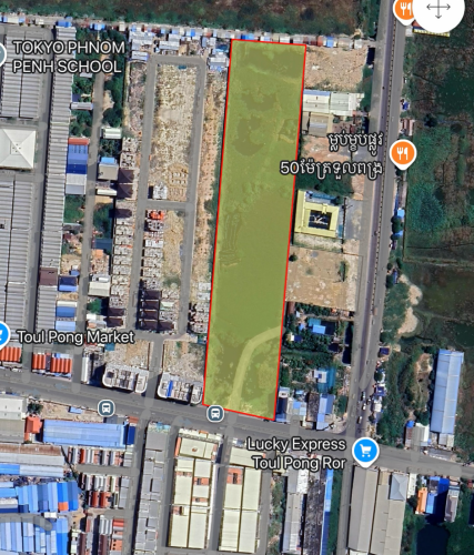 ដីលក់លេីផ្លូវ50ម៉ែត្រ ទួលពង្រ ទំហំ 26170sqm x320$