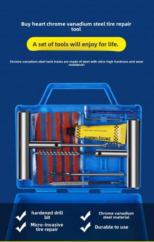 Car tire repair tool set for fast tubeless tires