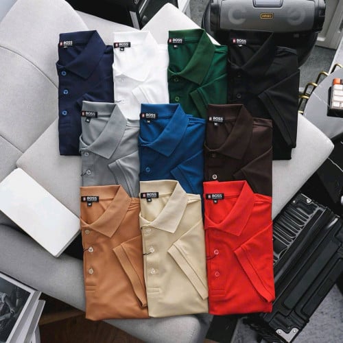 អាវយឺត ដៃខ្លី កបើក លាតសុទ្ធ ប្រេន boss ពណ៌ដូចរូបលេខ M l xl xxl (50kg-90kg)