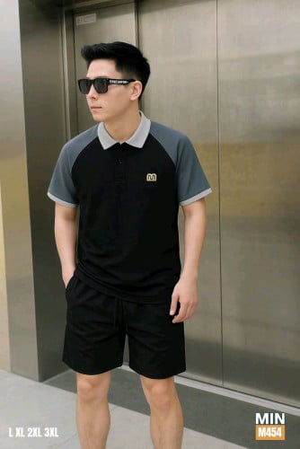 ឈុតអាវយឺតដៃខ្លី +ខោខ្លី ម៉ូតពណដូចរូបលេខ L xl xxl 3xl (50kg-100kg)