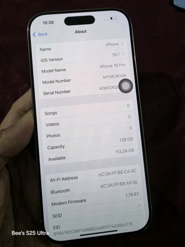 iPhone 16 Pro 128g 99% ពណ៍ស