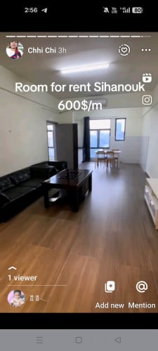 🏠Apartment  Sihanouk 600$/m(11floor)full furniture