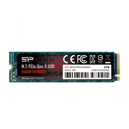 Silicon Power 2TB M.2 2280 NVMe SSD,A80 GEN3x4,std (Read/Write: 3400/3000 MB/s) SP002TBP34A80M28
