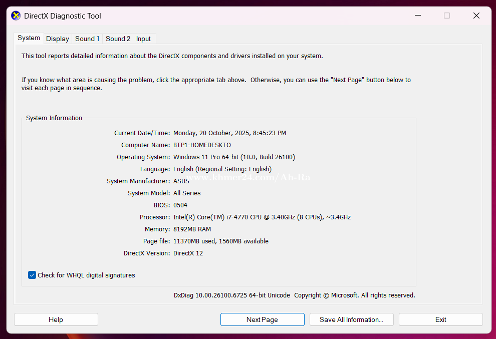 PC Desktop Windows 11 Core i7-4770 Ram 8GB VGA MSI GTX 750 Ti SSD