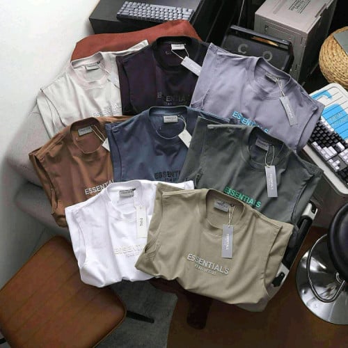 អាវយឺតដៃខ្លី កមូល ប្រេន essentialsSize :  M L XL XXL ពាក់​បាន​ពី​(45-90kg)