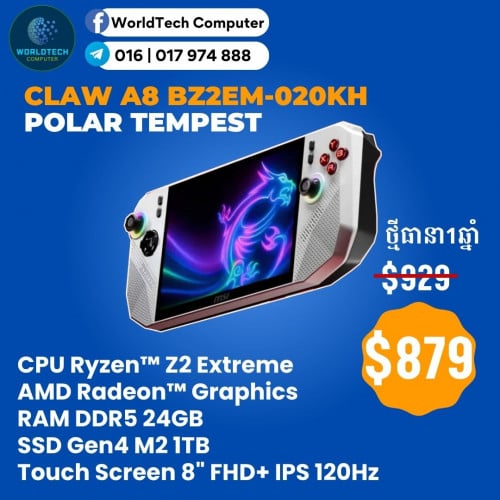 Claw A8 BZ2EM 021KH GPU:AMD Radeon™ Graphics 24G M2 1TB Touch 8" 120Hz=879$