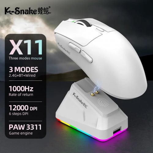 - Mouse Bluetooth / Wireless K-Snake X11 + RGB Charger Base អីវ៉ាន់មាននៅក្នុងស្តុកស្រាប់បងៗ📩
