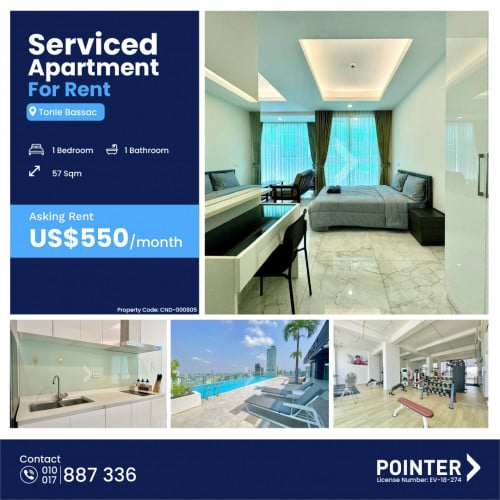 Studio Serviced Apartment for Rent in Tonle Bassac