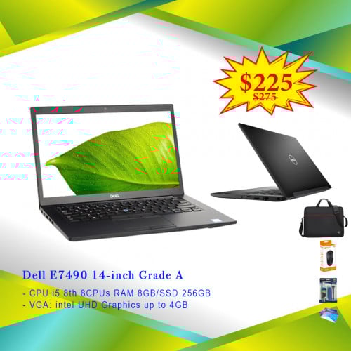 Dell E7490 14-inch CPU i5 8th 8CPUs RAM 8GB/SSD 256GB VGA intel UHD Graphics