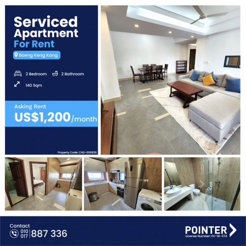 Well Maintained 2 Bedroom Serviced Apartment for Rent in BKK1