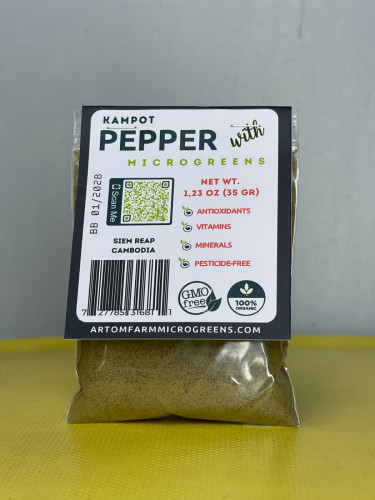 Black Kampot Pepper Mix with Dried Microgreens (Sunflower, Radish, Spinach) - 35g