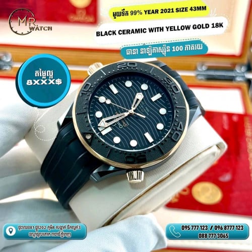 របស់កំរ នៅក្រៅស្អាតណាស់ 🖤 Black ceramic and yellow Gold 18k year 2021 size 43mm នៅថ្មី99% Full set