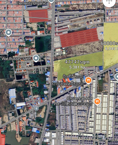 ដីលក់លេីផ្លូវ50ម៉ែត្រ ទំហំ 47747sqm x500$