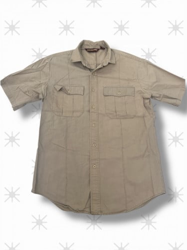 អាវ​ អាមេរិកាំង​ ពណ៌​ គគី​ បែប​ខ្លាស់សិចMoss Creek Trader Shirt Mens Short Sleeve VintageMade in​USA