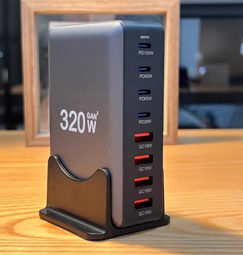🔥  ChargerStation ឆ្នាំងសាក GaN 320W មានរន្ធសាក 8
