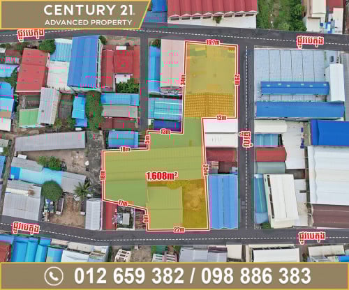 🏘 ដីមានសំណង់ឃ្លាំង (មានផ្លូវមុខក្រោយ) សម្រាប់ជួល នៅជិតសាលាសង្កាត់ស្ទឹងមានជ័យ2