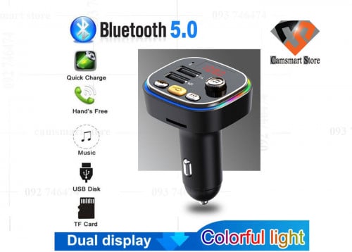 Car Cigarette lighter Dual USB 5V 3.1A Fast Charger Audio Player Bluetooth With Colorful lights