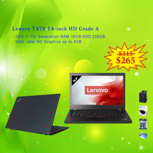 Lenovo ThinkPad T470 Screen HD 14-inch Core i7 7th RAM 16GB SSD 256GB VGA intel HD