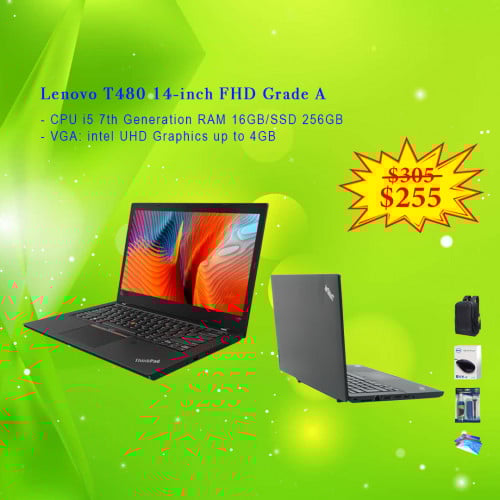 Lenovo ThinkPad T480 Screen FHD 14-inch Core i5 7th RAM 16GB SSD 256GB VGA intel UHD