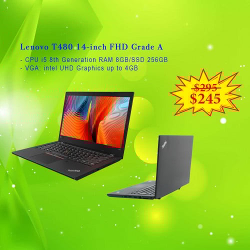 Lenovo ThinkPad T480 Screen FHD 14-inch Core i5 8th RAM 8GB SSD 256GB VGA intel UHD