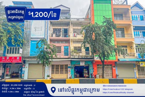 ផ្ទះអាជីវកម្ម សម្រាប់ជួល E0 E1នៅលើផ្លូវកម្ពុជាក្រោម