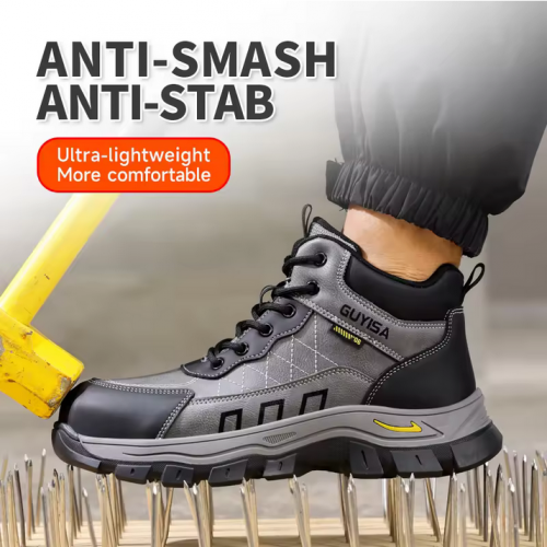 ស្បែកជើងក្បាលដែកបាតដែកម៉ាក Guyisa ម៉ូតថ្មីកវែង/ Safety Boot With Metal Head and Metal Sole