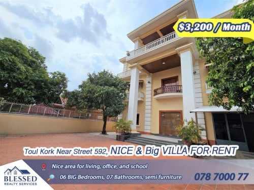 🏡Toul Kork Near Main Street🏡Villa for rent💲 Price: $3,200 per month