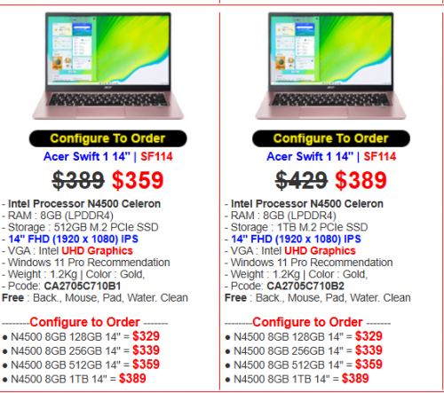 Acer Swift 1 14" | SF114 $359