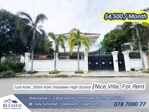 Tuol Kork, 200m from Indradevi High School 💥 Nice Villa for Rent