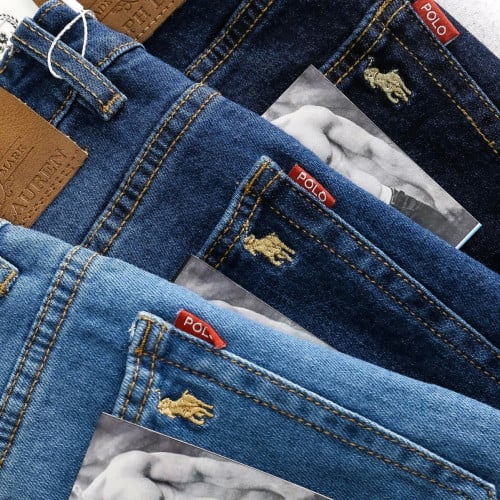 ខោខាប៊យ jeans ជើងវែង ជើងស្មើរសាច់ទន់យឺត ប្រេន polo 3ពណ៌ដូចរូប ចង្កេះលេខ 29-30-31-32-34-36