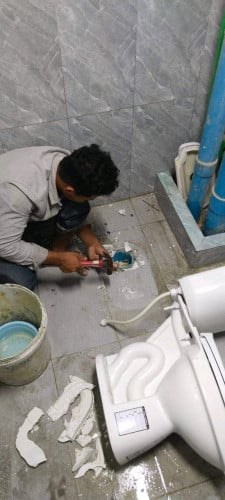 Install a new toilet bowl.