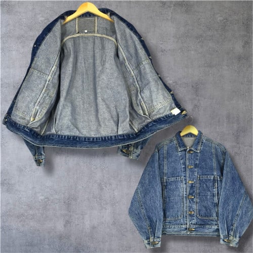 Vintage 1980’sJapanese Brand Acid Wash Trucker Denim Blue Jeans Jacket Size Lគីឡូចុះ77
