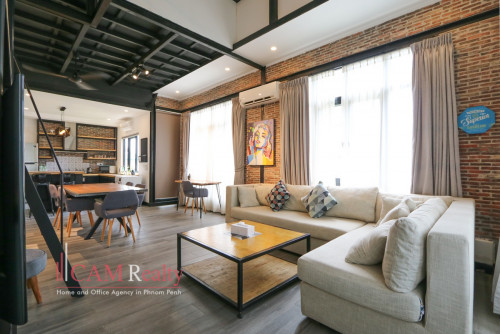 Western style 3-bedroom duplex renovated apartment for rent in BKK1 area – Phnom Penh.