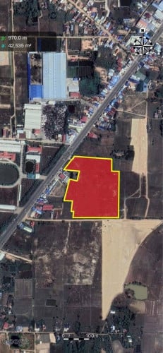 ដីលក់ជាប់ផ្លូវជាតិលេខ3(ប្លង់រឹង​ 41394m2 ) ល្អខ្លាំងសង់បុរី  ពុះឡូតិ៍ រោងចក្រជាដេីម