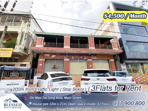 Mao Tse Tong, 200m from Traffic Light (Stop Bokor) 💥 3Flats for Rent 💥