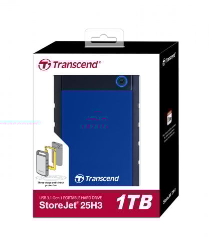 Transcend 1TB, 2.5" Portable HDD, StoreJet H3B, Blue, Anti-shock TS1TSJ25H3B