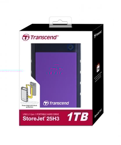 Transcend 1TB, 2.5" Portable HDD, StoreJet H3P, Purple, Anti-shock TS1TSJ25H3P