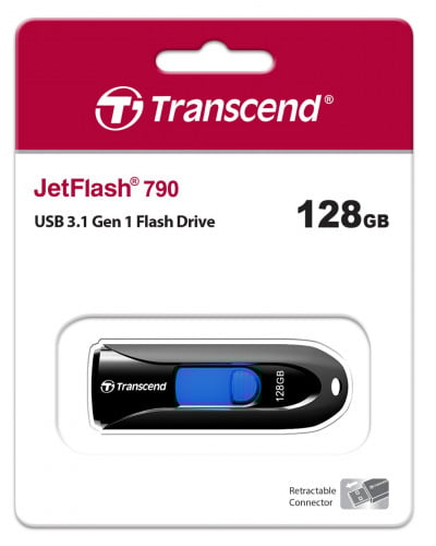 Transcend Jetflash JF790K 128GB, USB3.0/USB 3.1 Gen1, Pen Drive, Capless Black (TS128GJF790K)