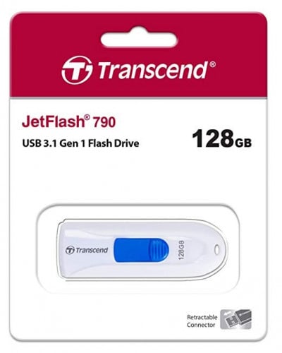 Transcend Jetflash JF790W 128GB, USB3.1 Gen 1 Drive, Capless, White (TS128GJF790W)