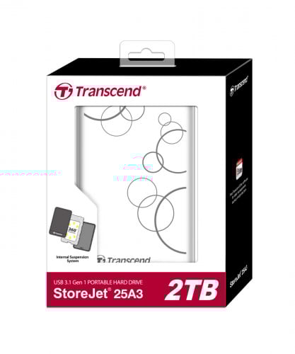 Transcend Storejet 2.5 A3W USB3.1 Gen 2TB Portable HDD, White