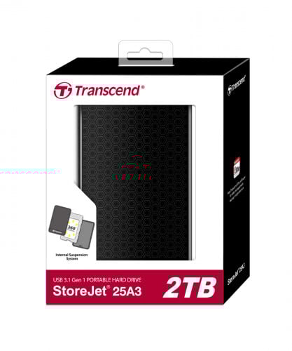Transcend Storejet 2TB, 2.5" USB 3.1 Gen Portable HDD, A3K, Black TS2TSJ25A3K