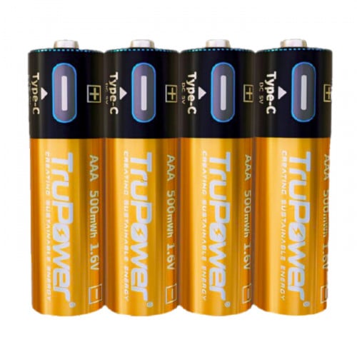 TruPower AA Zn Ni USB-C Rechargeable Battery, 500mWh. Set includes 4 batteries, case, 2in1 cable,box