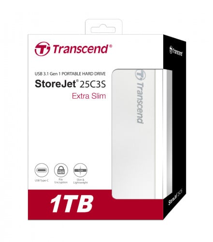Transcend 1TB, 2.5" USB 3.1 Gen Portable HDD, StoreJet C3S, Aluminum alloy, type C(TS1TSJ25C3S)
