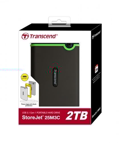 Transcend 2TB Slim Storejet 2.5" M3C, Portable HDD Type-C, TS2TSJ25M3C
