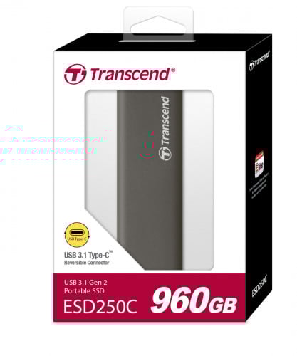 Transcend 960GB, Portable SSD, ESD250C, USB 3.1 Gen 2, Type C (TS960GESD250C)