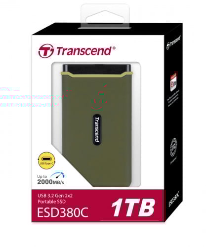 Transcend 1TB, Portable SSD USB3.2 Gen 2x2, USB Type-C External SSD (R/W 2,000 MB/s) TS1TESD380C