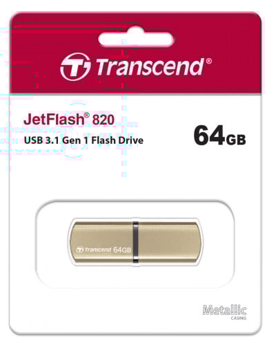 Transcend 64GB JF820G, USB 3.1 Gen 1 Drive, Metallic, Gold TS64GJF820G