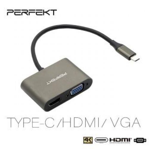 Perfekt USB 3.1 Type-C to HDMI + VGA Dual Display Adapter