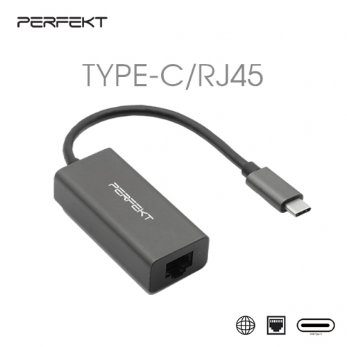 Perfekt USB 3.1 Type-C to RJ45 Aluminum Adapter