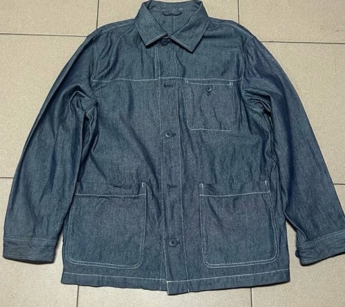 Vtg 90s OG Uniqlo denim chore jacket workwear jacket Size L Kg 75ចុះ🥇ធានា​គុណភាព​នៅថ្មី90% របស់ចំ
